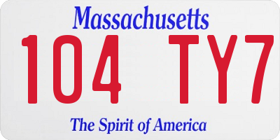 MA license plate 104TY7