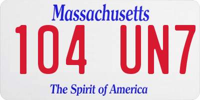 MA license plate 104UN7