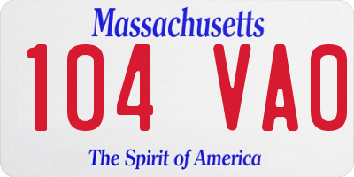 MA license plate 104VA0
