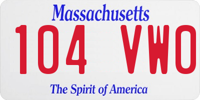 MA license plate 104VW0