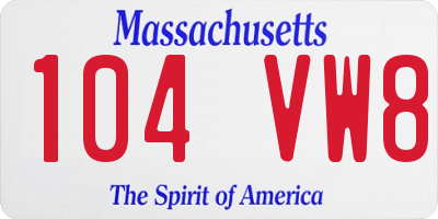 MA license plate 104VW8