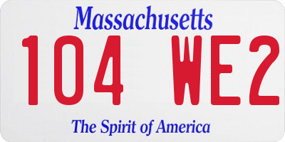MA license plate 104WE2