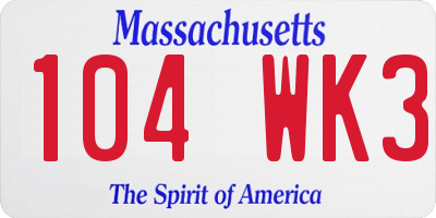 MA license plate 104WK3