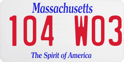 MA license plate 104WO3