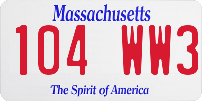 MA license plate 104WW3