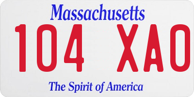 MA license plate 104XA0