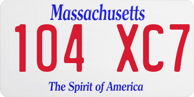 MA license plate 104XC7