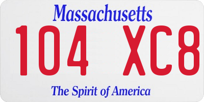 MA license plate 104XC8