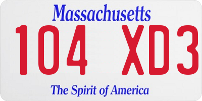 MA license plate 104XD3
