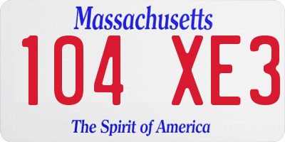 MA license plate 104XE3
