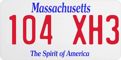MA license plate 104XH3