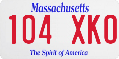 MA license plate 104XK0
