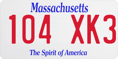 MA license plate 104XK3