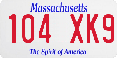 MA license plate 104XK9