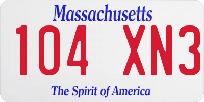 MA license plate 104XN3