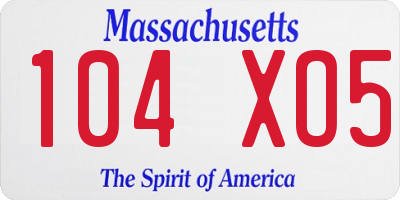 MA license plate 104XO5