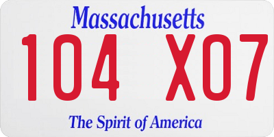 MA license plate 104XO7