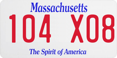 MA license plate 104XO8