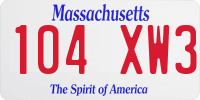 MA license plate 104XW3
