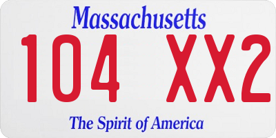 MA license plate 104XX2