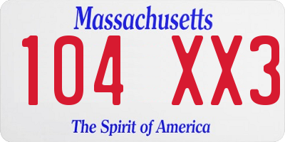 MA license plate 104XX3