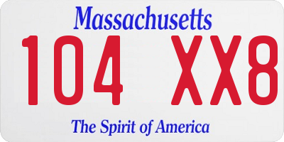 MA license plate 104XX8