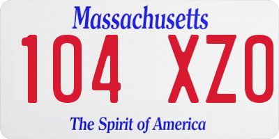 MA license plate 104XZ0