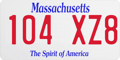 MA license plate 104XZ8