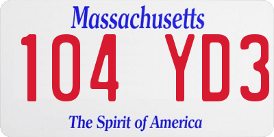 MA license plate 104YD3
