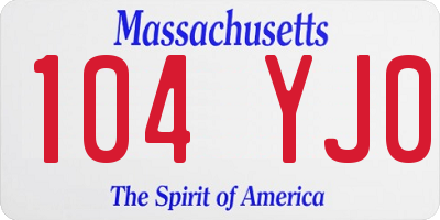 MA license plate 104YJ0