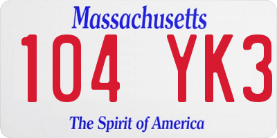 MA license plate 104YK3