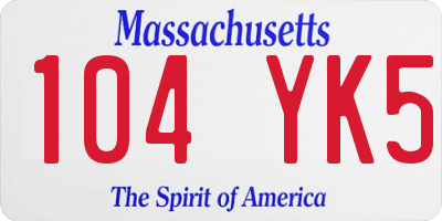 MA license plate 104YK5