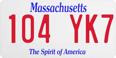MA license plate 104YK7