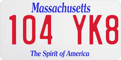 MA license plate 104YK8