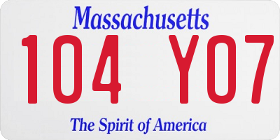 MA license plate 104YO7