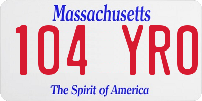 MA license plate 104YR0