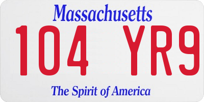 MA license plate 104YR9