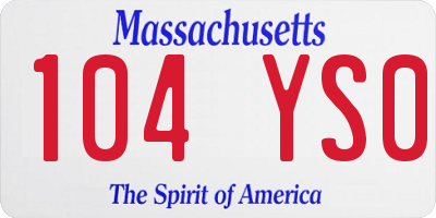 MA license plate 104YS0