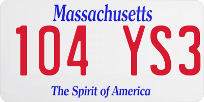 MA license plate 104YS3