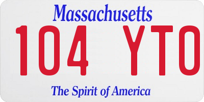 MA license plate 104YT0