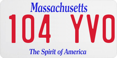 MA license plate 104YV0