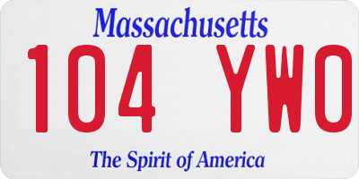 MA license plate 104YW0