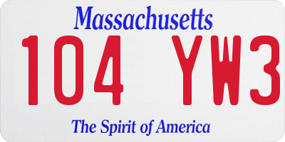 MA license plate 104YW3