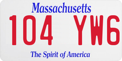 MA license plate 104YW6