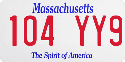 MA license plate 104YY9