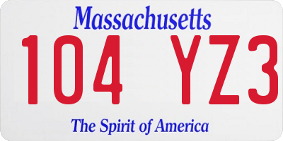 MA license plate 104YZ3