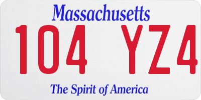 MA license plate 104YZ4