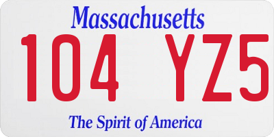 MA license plate 104YZ5