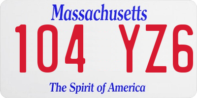 MA license plate 104YZ6