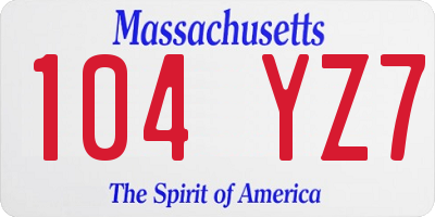 MA license plate 104YZ7
